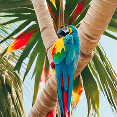 macaw parrot on a palm tree created with generative ai technology	
