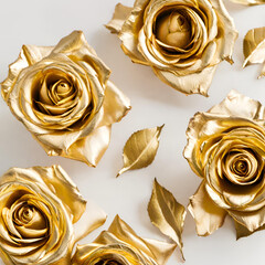golden metallic roses on white background created with generative ai technology
