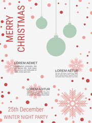 Merry Christmas and Happy New Year minimalistic style vector flyer template. Flat design illustration with winter style elements