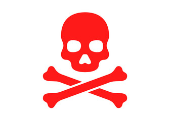 Skull Danger flat icon RED web, app, ui ux, mall sign, door label, vector design element, digital, print