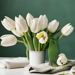 white tulips in a vase created with generative ai technology