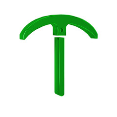Green Pickaxe icon isolated on transparent background.