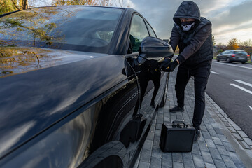 Attempted car theft using a suitcase in the city center