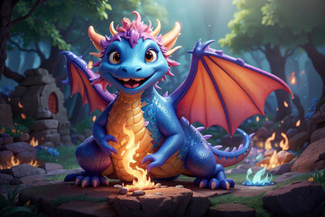dragon playfully breathes colorful and magical fire essence of enchantment, wonder, and whimsy, making it perfect for children books, posters, or fantasy-themed projects