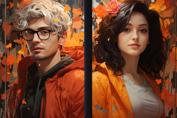 Fototapeta premium Retro fashion enthusiasts people in a 90s and 2000s inspired style. Retro fashion trend