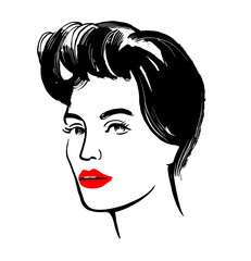 Young woman face. Portrait model for design. Fashion beauty sketch