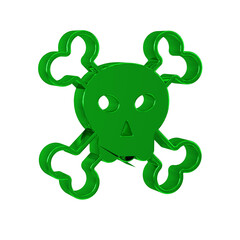 Green Skull on crossbones icon isolated on transparent background. Happy Halloween party.