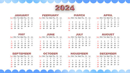 Annual calendar template for 2024 year. Week Starts on Sunday. Business calendar for 2024 year