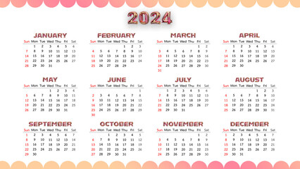 Annual calendar template for 2024 year. Week Starts on Sunday. Business calendar for 2024 year