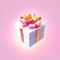 Obraz premium White gift box with a golden bow on a pink background
