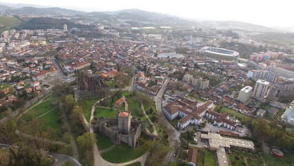 Aerial View of City and Medieval Castle of Guimarães, North of Portugal