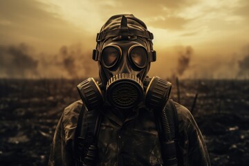 Man In Gas Mask, Nuclear War And Environmental Disaster - obrazy, fototapety, plakaty