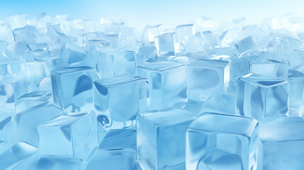 Obraz premium A 3D representation of clusters of ice cubes arrayed on a frosty, light-blue plane.