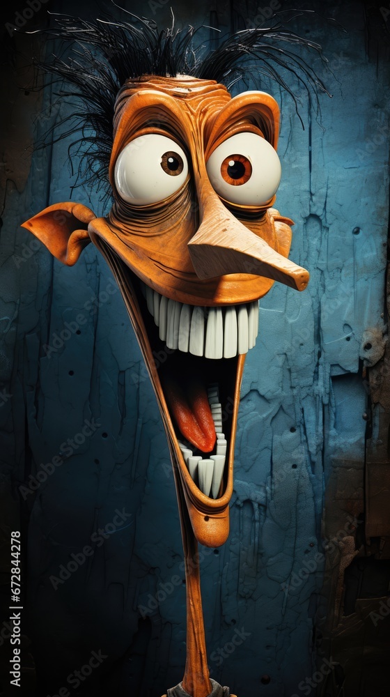Poster a close up of a cartoon character with a goofy look on it's face and a goofy expression on his face.