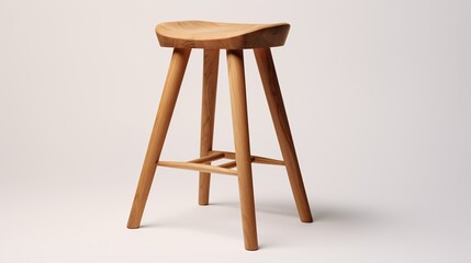 A dapper wooden barstool against a shimmering white backdrop.