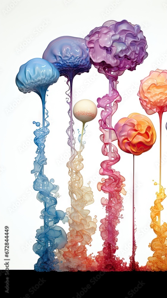 Poster a group of multicolored flowers on a white background with a blue sky in the background and a white 