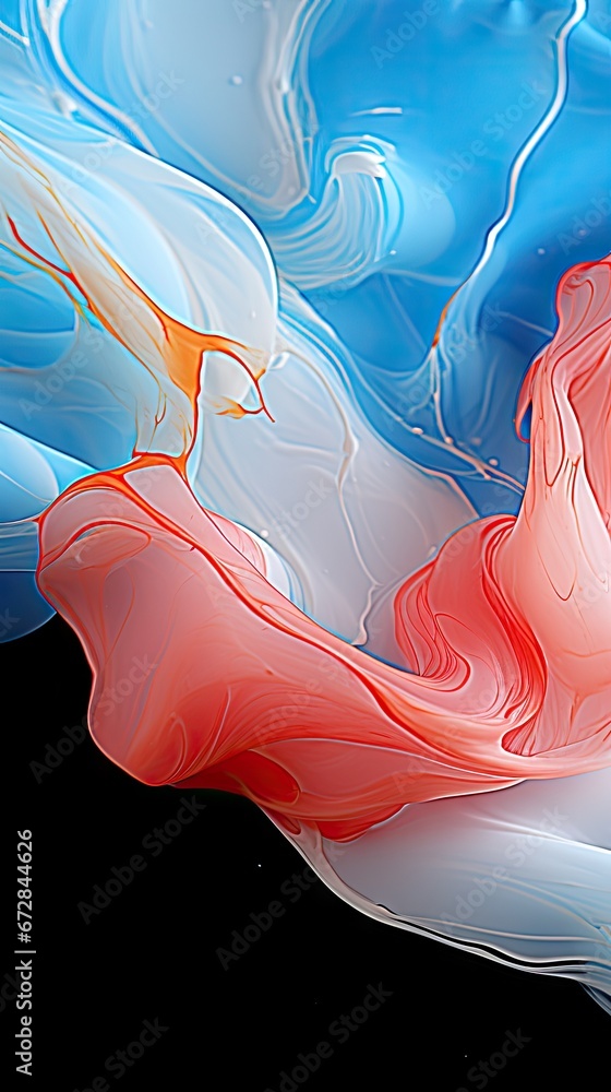 Poster a red and white object floating on top of a blue body of water with a white and red object in the mi