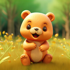 Obraz na płótnie Canvas 3d illustration. Cute little bear in the forest.