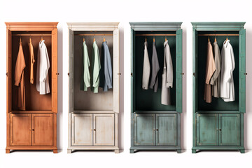 A closet depicted on a white backdrop from various perspectives.