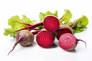 Beets with leaves on white background