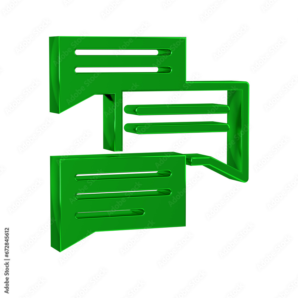 Poster green speech bubble chat icon isolated on transparent background. message icon. communication or com