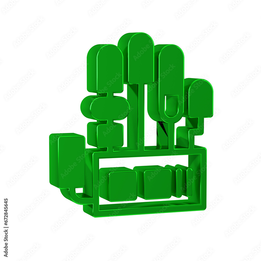 Poster green mechanical robot hand icon isolated on transparent background. robotic arm symbol. technologic
