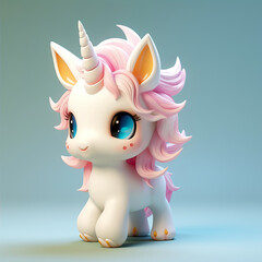 Cute, funny unicorn in 3D cartoon style
