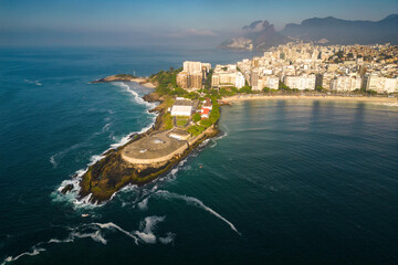 Aerial View of Copacabana Fort and the Beach in Rio de Janeiro, Brazil - obrazy, fototapety, plakaty