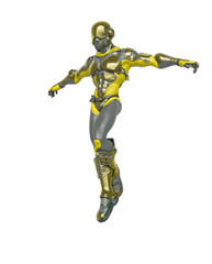 futuristic astronaut is floating and landing in white background