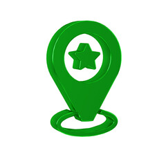 Green Map pointer with star icon isolated on transparent background. Star favorite pin map icon. Map markers.