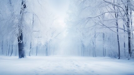 Winter forest covered in show. Winter background