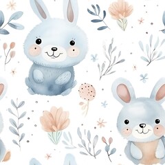 Obraz premium Rabbit Watercolor Pattern
