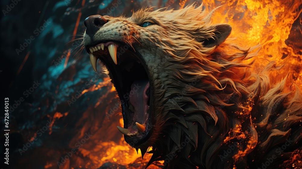 Aufkleber a close up of a lion with it's mouth open and it's mouth wide open with it's mouth wide open. genera