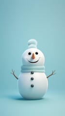 a happy snowman on minimal background