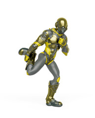 futuristic astronaut is doing a funny dance in white background