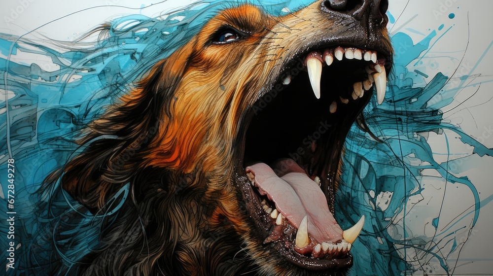 Aufkleber a dog with it's mouth open and it's mouth wide open with it's mouth wide open. generative ai