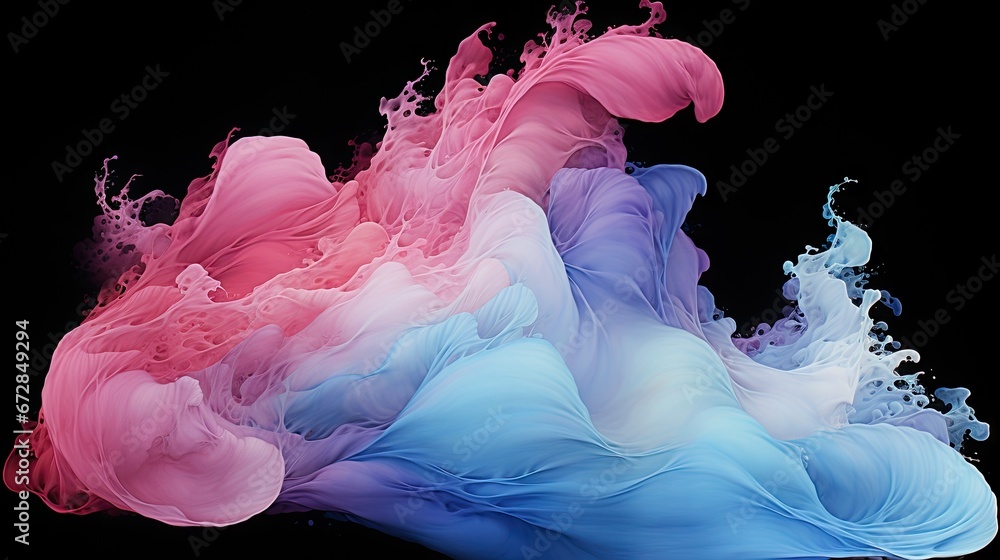 Poster a multicolored liquid is in the air on a black background with a drop of water coming out of it. gen