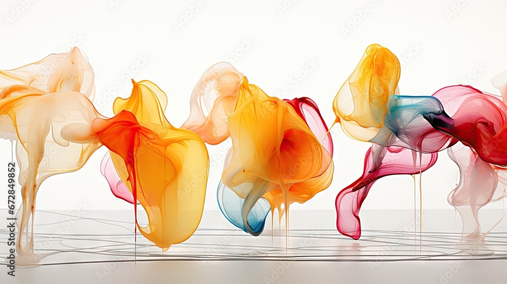 Poster a group of different colored vases sitting next to each other on a white surface in front of a white