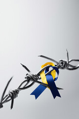 barbed wire with blue and yellow bows