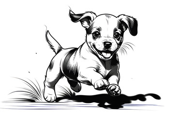 Draw a puppy running around. Generative AI - obrazy, fototapety, plakaty
