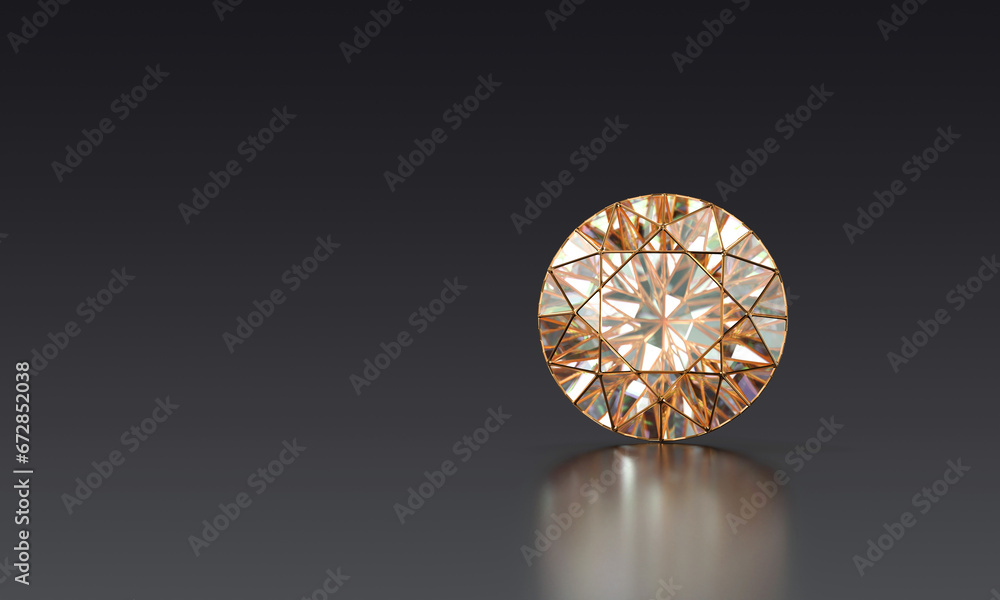 Poster abstract colorful brilliant diamond gem placed on glossy black background 3d rendering