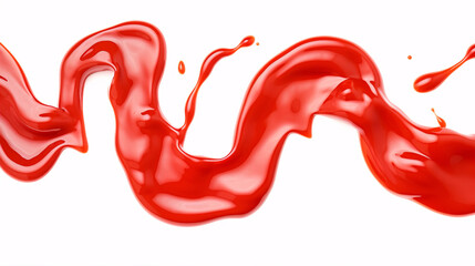 A top-view of isolated, scarlet tomato sauce smears on a white background as a texture or backdrop.
