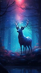 Beautiful Deer Lost at Night in Forest