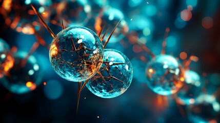 Microorganisms on a magnifying glass close-up. Science and medicine concept