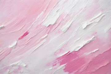 Closeup of abstract white and pink detailed texture background. Oil, acrylic brushstroke, pallet knife paint on canvas (Generative Ai)