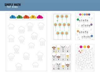 Children activities worksheet. Printable simple math logic task for preschool. Logic tasks for children - obrazy, fototapety, plakaty