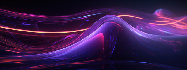 Vibrant 3D of neon purple wave glowing against a dark backdrop.