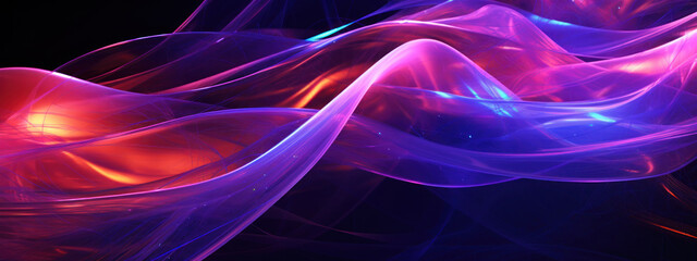 Vibrant 3D of neon purple wave glowing against a dark backdrop.