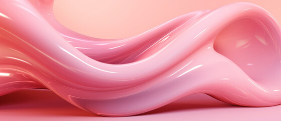 3D artwork with flowing pink shapes, evoking a sense of movement and fluidity.