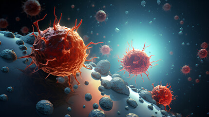 Cancer cell 3d illustration ,Advances in Cancer Research: Cell Proliferation,AI Generative 